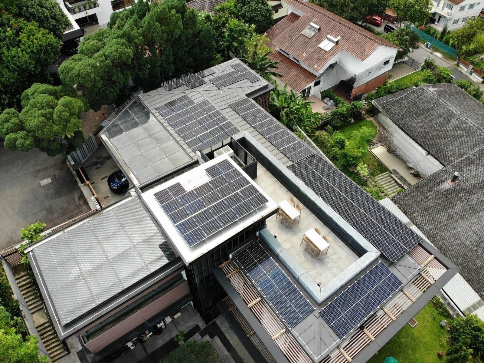Singapore bungalow with solar panel installation