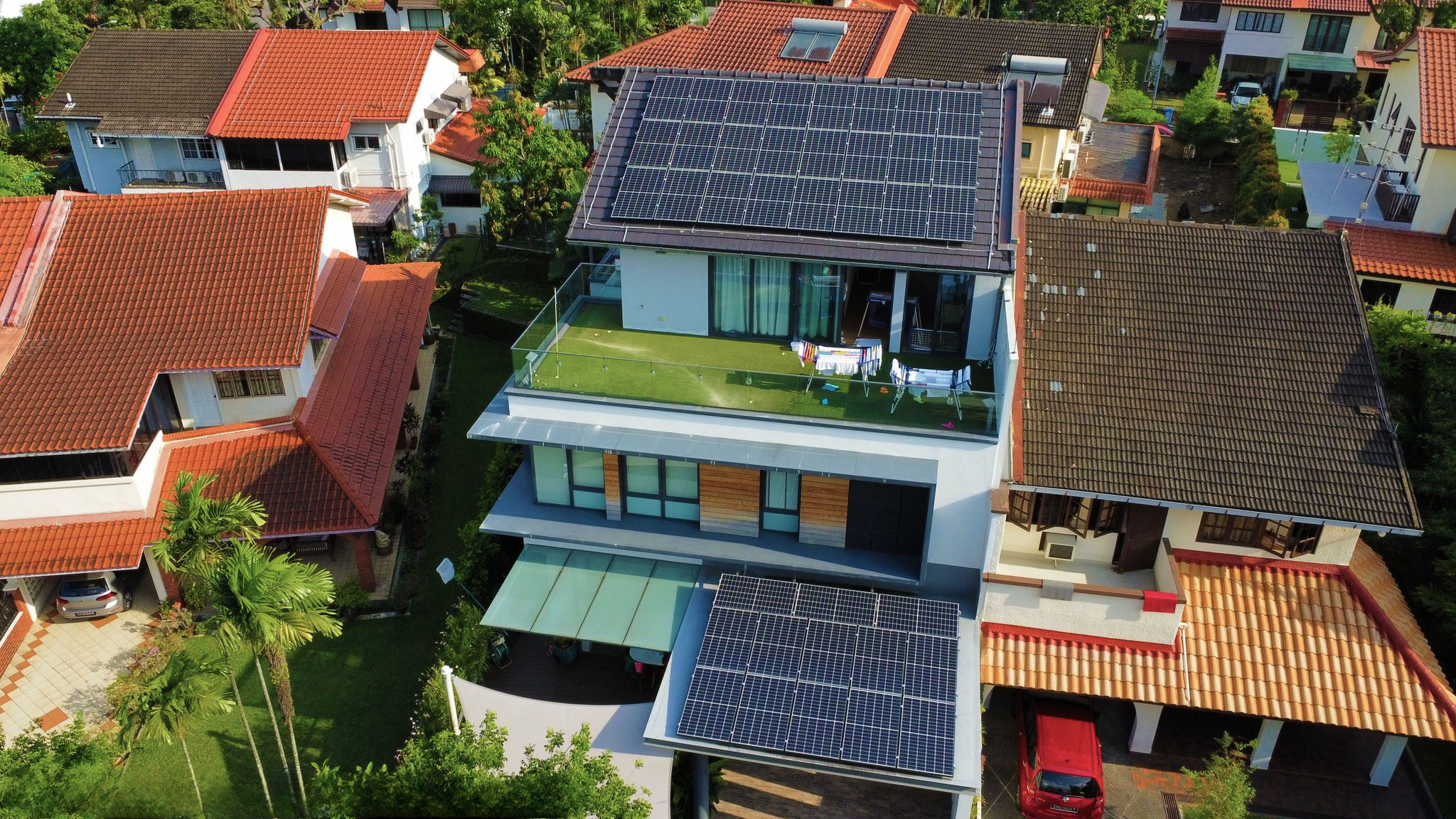 Solar panel installation on semi-detached building